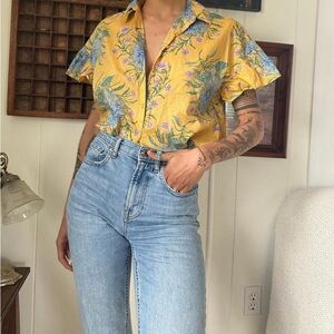 Floral Yellow Button-Up Shirt